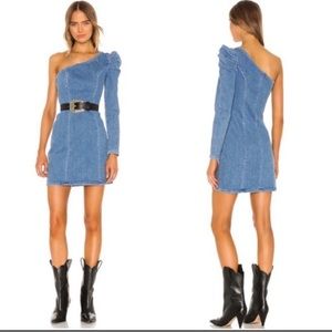 NWOT GRLFRND Ellie One Shoulder Denim Mini Dress Size XS